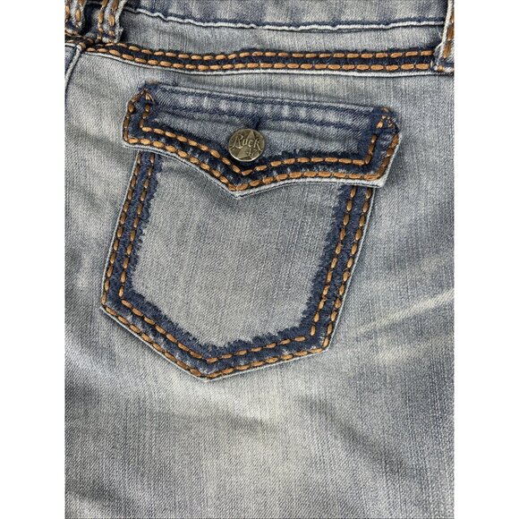 Wrangler Rock 47 Ultra Low Rise Jeans Women’s 11 X 34 Thick Stitch Flare Flap - Picture 10 of 10